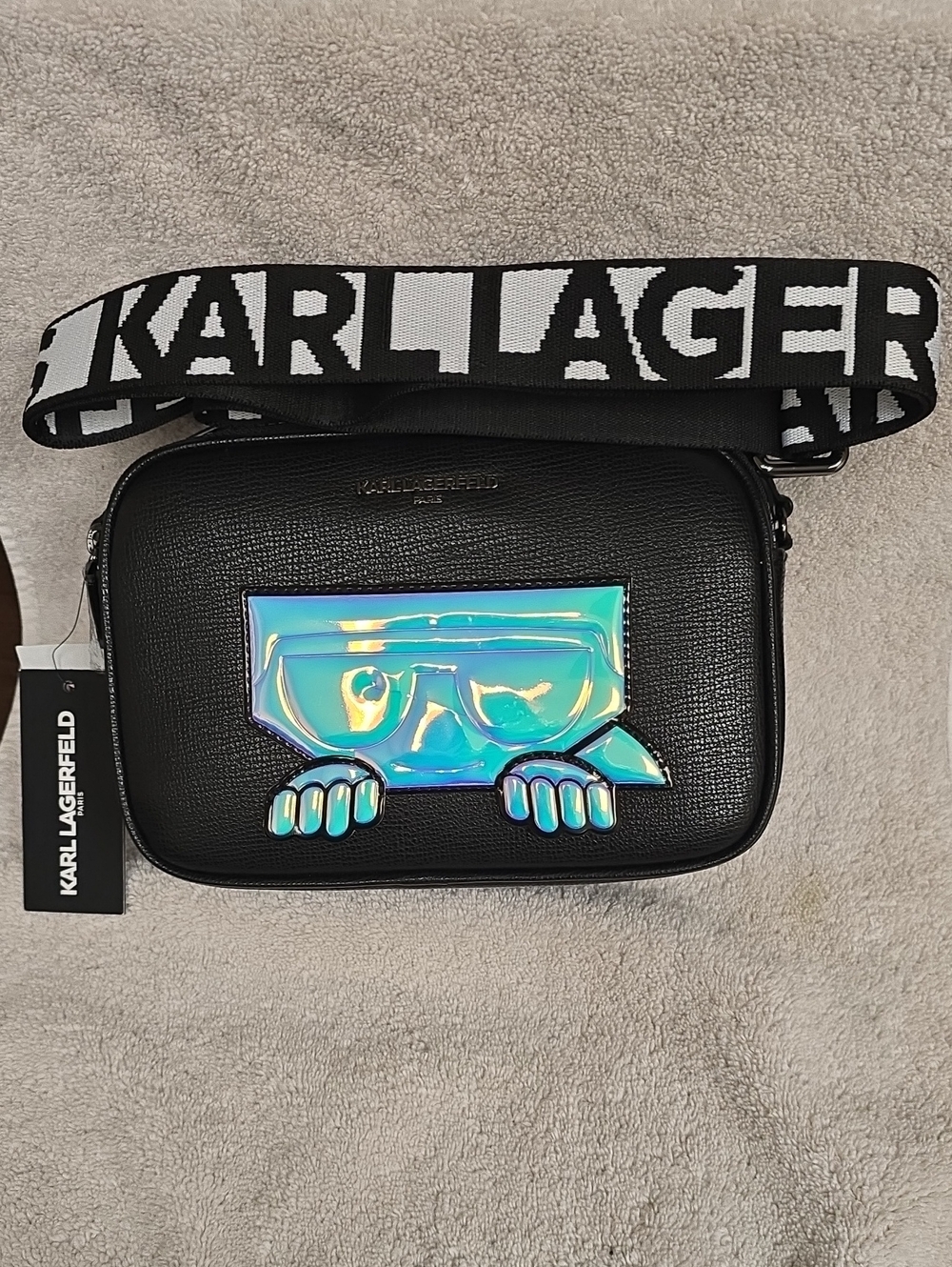 Karl Lagerfeld Paris Maybelle Crossbody Bag Black Iridescent NWT
